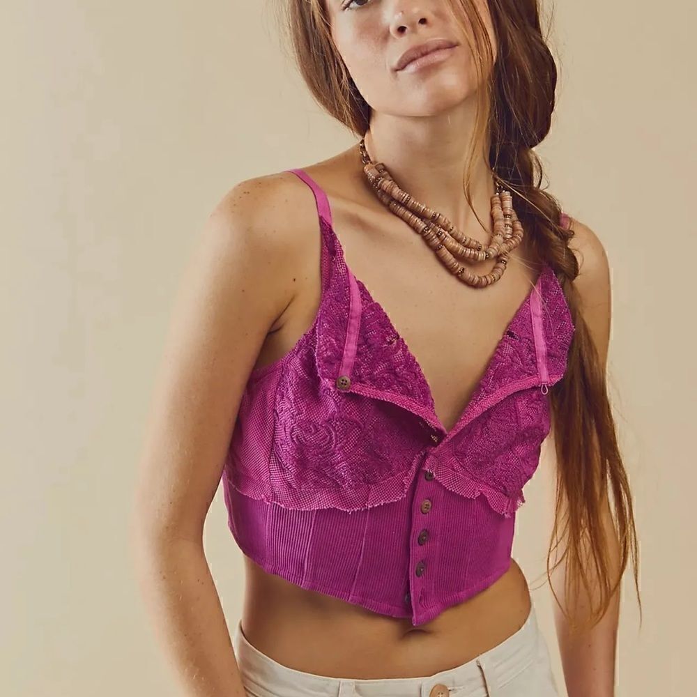 NWT Free People Have My Heart Tank Lace Sultry Tank Cropped Button Front Keyhole